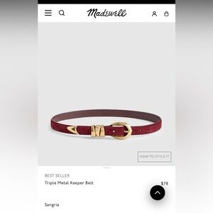 NWT: Madewell Triple Metal Keeper Belt, Sangria Suede in XL